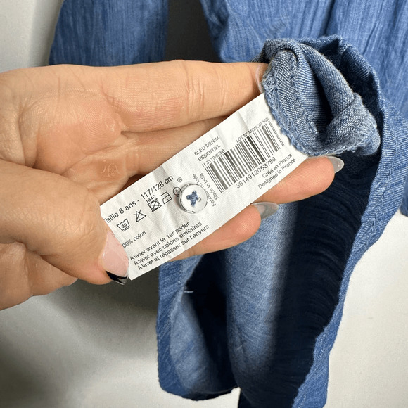 LES ESSENTIELS DE MONOPRIX Chambray long sleeve ruffle dress blue Girls 8 - Picture 6 of 7